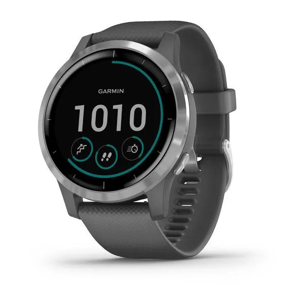 Load image into Gallery viewer, Garmin Vivoactive 4 Silver Stainless Steel Bezel with Shadow Gray Case and Silicone Band - Gear West
