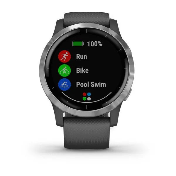 Load image into Gallery viewer, Garmin Vivoactive 4 Silver Stainless Steel Bezel with Shadow Gray Case and Silicone Band - Gear West
